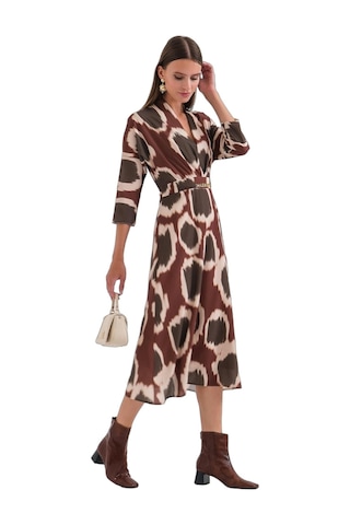 Explosion Midi Abiye Elbise - V Yaka - Şık Ve Zarif Kahverengi