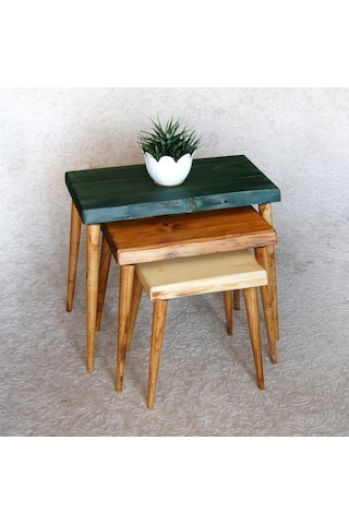 Doğal Ağaç Masif Kütük 3’Lü Zigon Sehpa (361421857)