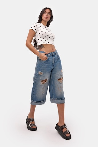 Itsbasic Kadın Kot Rengi 10s6-84 Yırtık Detaylı Maxi Bermuda Şort