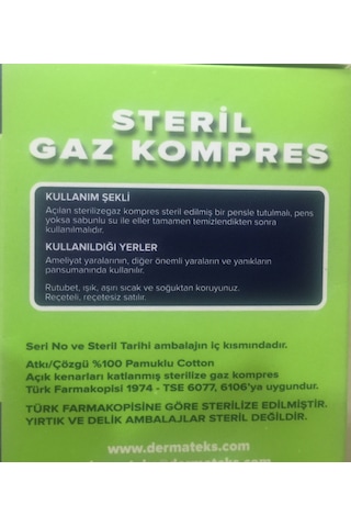 Dermateks 100 Lü Spanç Gazlı Bez 7.5*7.5 4Katlı