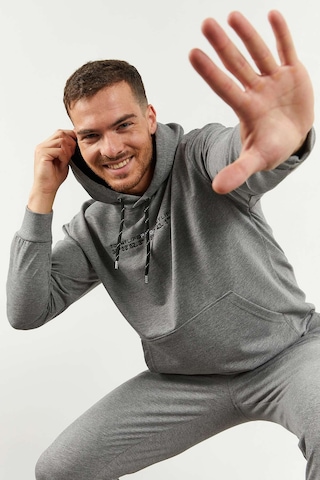 Tommy Life Gri Melanj Kapüşonlu Kanguru Cep Lastik Paça Erkek Oversize Eşofman Takımı - 85117 GRİ MELANJ