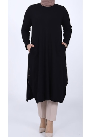 Ece Fitilli Büyük Beden Zümrüt Tunik-654565 Siyah