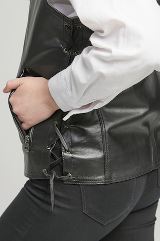 Hakiki Deri Yandan Ayarlanabilir Bağcıklı Yelek Siyah Renk Siyah