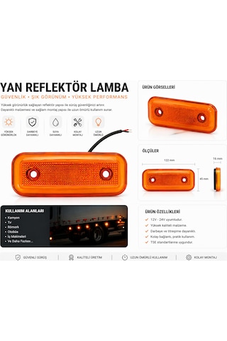 Mega Oto Market Led Yan Etek Aydınlatma Sarı Neon 12-24v Kamyon Tır Yan Lamba