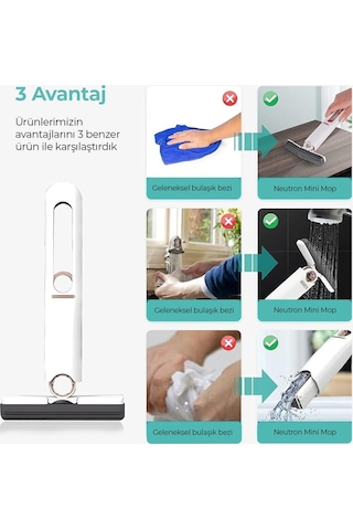 Neutron NTL-PM-15 Taşınabilir Mini Mop Temizlik Paspası ve Cam Silme Aparatı Beyaz