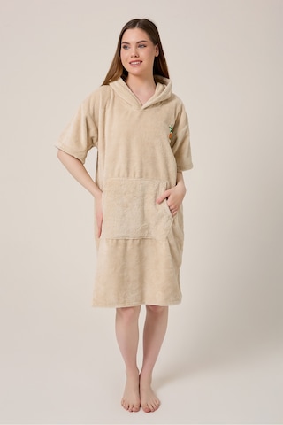 Palmiye Sörf Nakışlı Yetişkin Sörf Yazlık Panço Kapüşonlu Plaj Havlusu Bej Bej