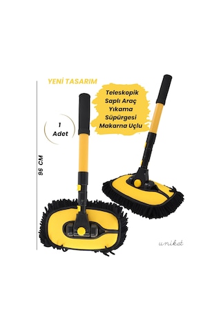 Yeni Tasarım Teleskopik Saplı Araç Yıkama Süpürgesi Makarna Uçlu Uzatılabilir Yaylı Mikrofiber Fırça - 1 Adet