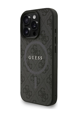 Apple iPhone 16 Pro Max Uyumlu Kılıf Guess Lisanslı M safe Bilek Askı İpli Yazı Logolu Kapak Siyah