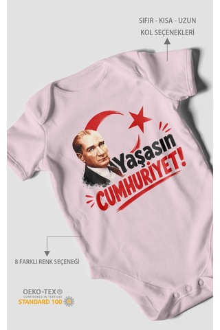 Morivokids Yaşasın Cumhuriyet Kısa Kollu Bebek Body %100 Pamuk Bebe Pembe