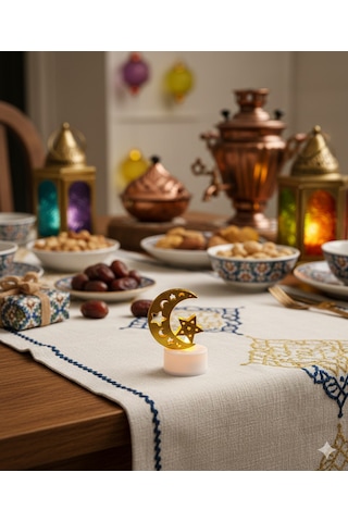 6 Cm Ramazan Ledli Tealight Mum Altın Metal Ay-yıldız Model - Kendinden Pilli Dekoratif Mum Diğer