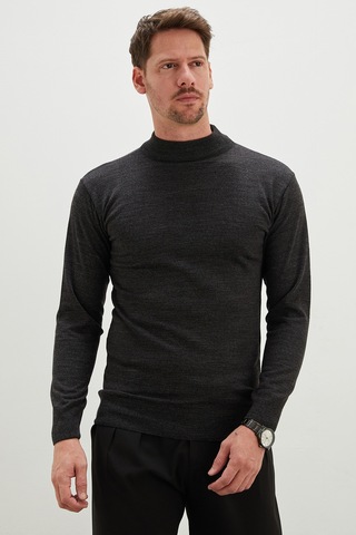 Fullamoda Basic Dik Yaka Regular Fit Triko Kazak Antrasit