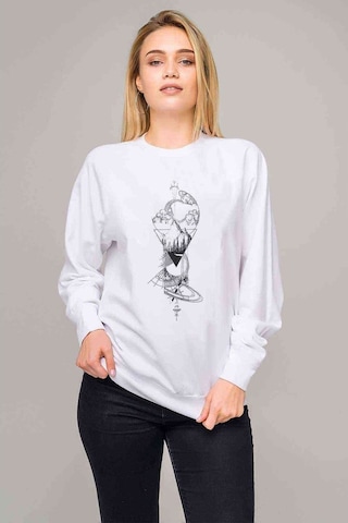 Art Dönence Baskılı Beyaz Kadın Sweatshirt