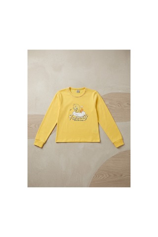 Uğur Bebe Kız Çocuk %100 Pamuk Sarı Renk Tweety Desenli Mevsimlik Pijama Takımı Sarı Sarı