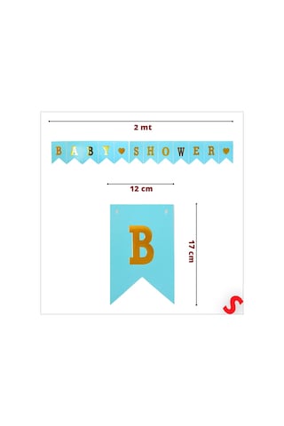 Baby Shower Altın Baskılı Bayrak Flama, 2 Mt - Mavi Diğer