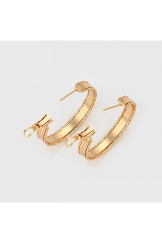 İnce Çizgili Modern Tasarım 18 Ayar Altın Kaplama Geniş Halka Kadın Küpe Gold