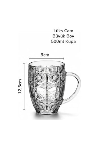 2li Lüks Cam Kupa Büyük Boy Kupa 500ml 000 Açık Krem