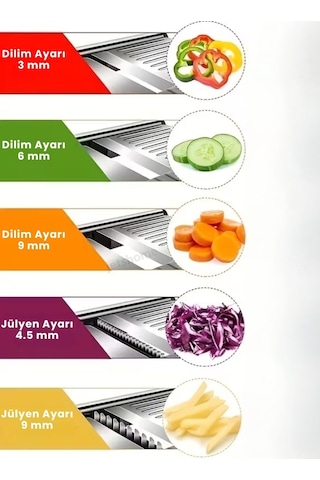 5 Ayarlı Sebze Dilimleyici Paslanmaz Sebze Kesici Ayarlanabilir Patates Soğan Rendesi Mandolin Rende Gri-siyah