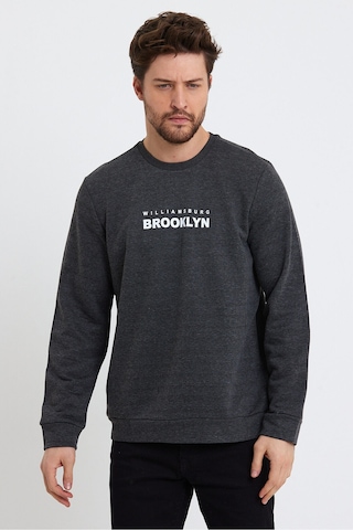 Süperlife Erkek Bisiklet Yaka Regular Fit Brooklyn Baskılı İnce Sweatshirt Spr23sw330 Antrasit