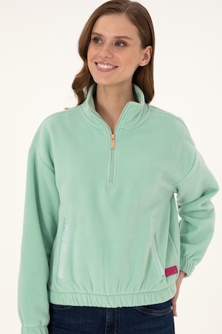 U.S. Polo Assn. Kadın Su Yeşili Dik Yaka Fermuarlı Polar Sweatshirt 50297401-VR048