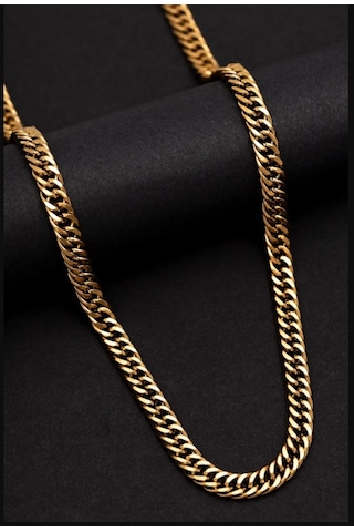 Osmanlı Gümüş Gurmet Model 7 MM Gold Erkek Çelik Kolye Altın