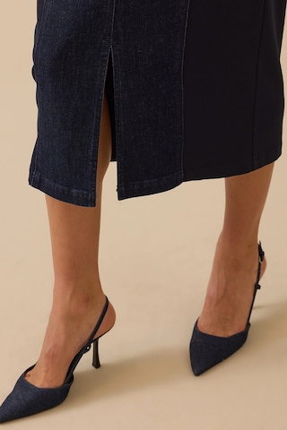 Seçil Kadın Çift Kumaşlı Yırtmaç Detaylı Jean Etek 0001 Lacivert Lacivert