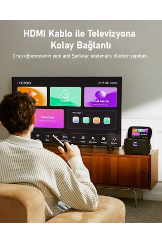 Ikarao Partybox Shell S2 140w Karaoke Bluetooth Hoparlör Seti, 8" Dahili Tablet, 2 Kablosuz Mikrofon