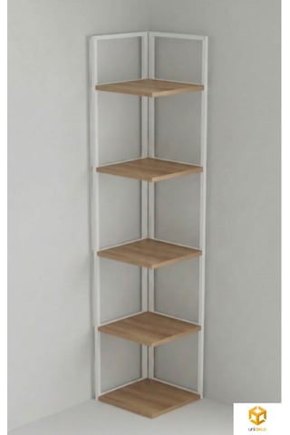 Ela 5 Raflı Metal Köşe Kitaplık Rafı Dekoratif Aksesuar Rafı 180 Cm Beyaz - Çam
