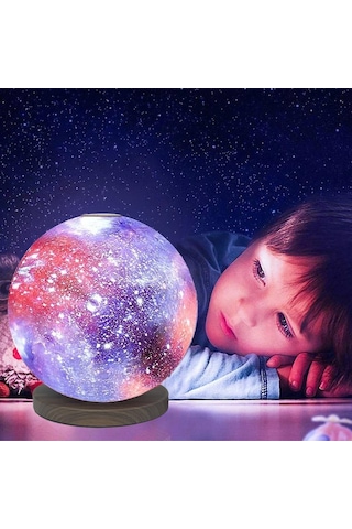 Quenlite Qc-426 Led Ay Gece Lambası Işık 3d Galaksi Dolunay Görünüm 15 Cm Çap Renkli Işık