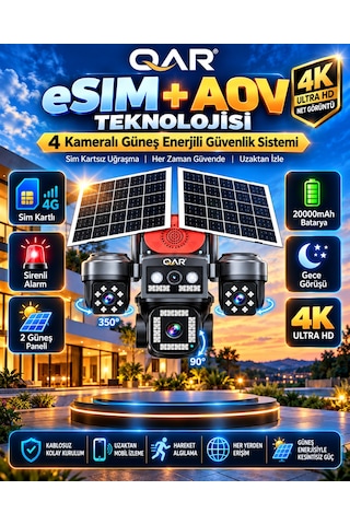 4 Lensli Güneş Enerjili Akıllı Güvenlik Kamerası 4g Sım Kartlı Yapay Zeka Destekli Uzaktan İzleme Dış Mekan Kamerası 24 Saat Kayıt