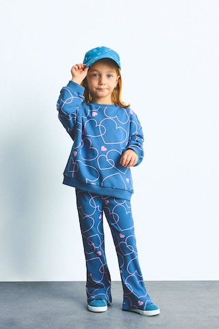 Defacto Kalp Desenli Bisiklet Yaka Sweatshirt Esnek Belli İspanyol Paça Alt 2li Takım Kız Bebek I3663a526wnbe341 Mavi-be341