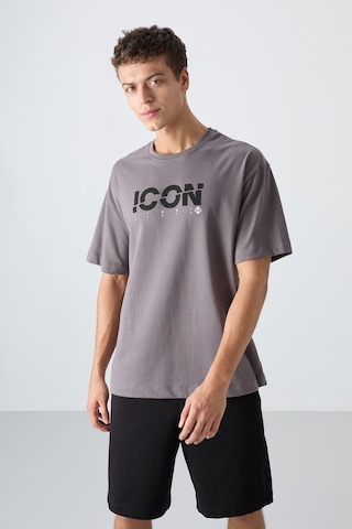 Tommy Life Koyu Gri Pamuklu Kalın Yumuşak Dokulu Oversize Fit Baskılı Erkek T-shirt - 88331 Koyu Gri