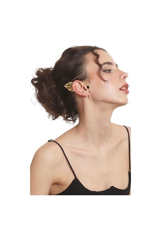 Kadın Altın Renk Lak Kaplama Taşlı Yaprak Stilizesi Sağ Kulak Earcuff & Kıkırdak Küpe Çok Renkli