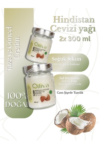 Oiliva Soğuk Sıkım Hindistan Cevizi Yağı 2 X 300ml %100 Doğal & Saf Katkısız Cam Şişe 300 ML