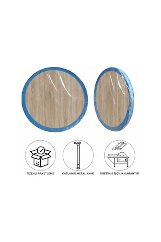 70 Cm Çap - Ahşap Kaplama Katlanabilir Yer Sofrası - Oyun Masası - 21 Cm Yükseklik Atlantik - Çam
