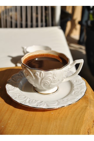 2'li Pera Yaldızlı Kabartma Desenli Türk Kahve Fincan Takımı 4 Pa