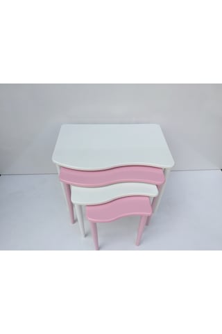 Zigon S Model Kayın Torna RETRO Ayak Parlak pembe-beyaz renk MDF Tabla El Yapımı