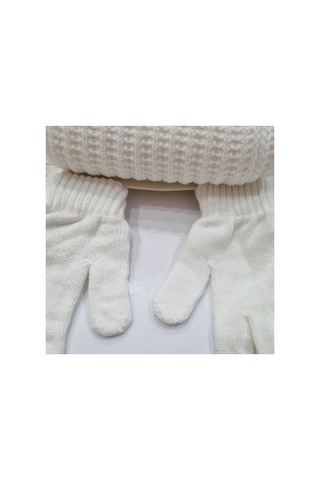 Uğur Bebe Originial Kitti Çocuk Atkı & Içi Polar Bere & Eldiven 3lü Set 4-8yaş Krem Krem