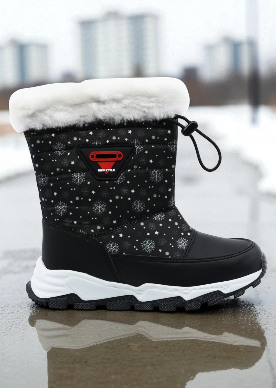 Khayt Gimli Sıcak Astar Su Ve Soğuk Dayanıklı Çocuk Kar Bot Siyah