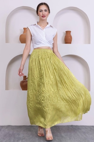 Kırışık Detaylı Etek 6034-yağ Yeşili Yağ Yeşili