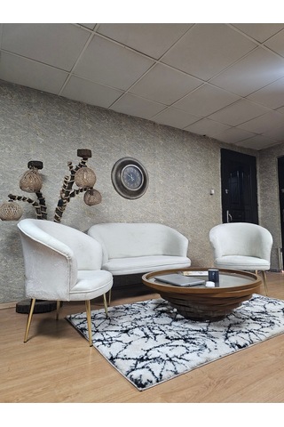 Zafir Teddy Takım Gold Kaplama Sivriltme Ayak Çay Seti Koltuk - Berjer , Balkon, Salon, Ofis Krem