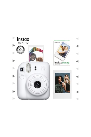 Fujifilm Instax Mini 12 Fotoğraf Makinesi + Çerçeve + 10'lu Mini Film Seti Beyaz