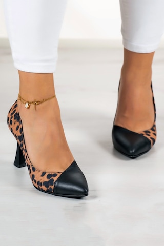 Jatqılı Plus Siyah Leopar Kadeh Topuklu Ayakkabı Leopar - Siyah