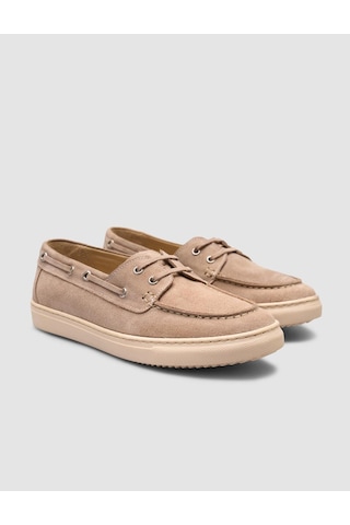 Monamae %100 Hakiki Deri Kremsüet Kadın Loafer Krem