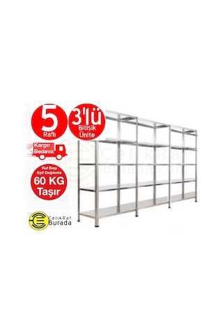 Açıkmağazam Galvanizraf 5 Katlı 3 Lü Bitişik Galvaniz Çelik Arşiv Depo Rafı