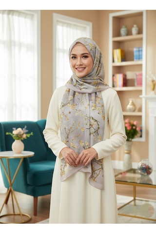 Eyfel Pamuklu Soft Özel Seri Şal Etnik & Çiçekli Desen, Orjinal, Tesettür Giyim, Yeni Koleksiyon Lila - Sarı