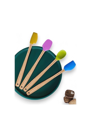 Deconox 4 Adet 4 Renk Ahşap Saplı Pastel Renkli Isıya Dayanıklı Silikon Spatula Seti Mutfak Seti Renkli Kaşık Spa Genel