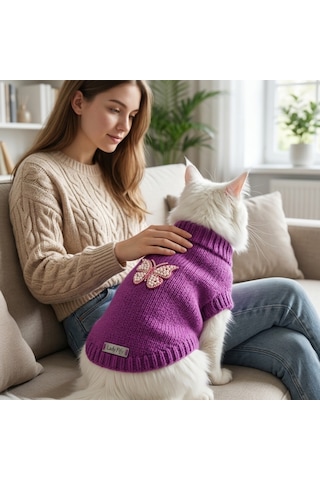 Lady Fify Kedi Ve Köpek İçin Kelebekli Mor Kazak