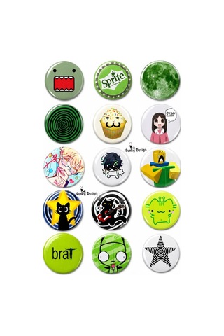 Trend-18-15'li Yeşil Anime Kawaii Rozet Seti Karakter Desenli Pop Art Pin Çok Renkli