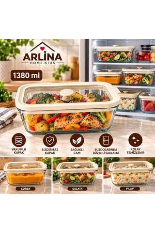 1380 Ml Vakum Kapaklı Cam Saklama Kabı Krem
