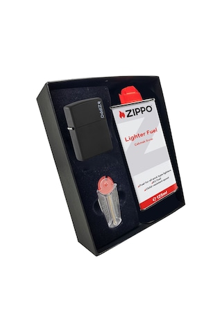 Zippo Çakmak Mat Siyah Hediyelik Kutu Benzin Taş Set du10sy
